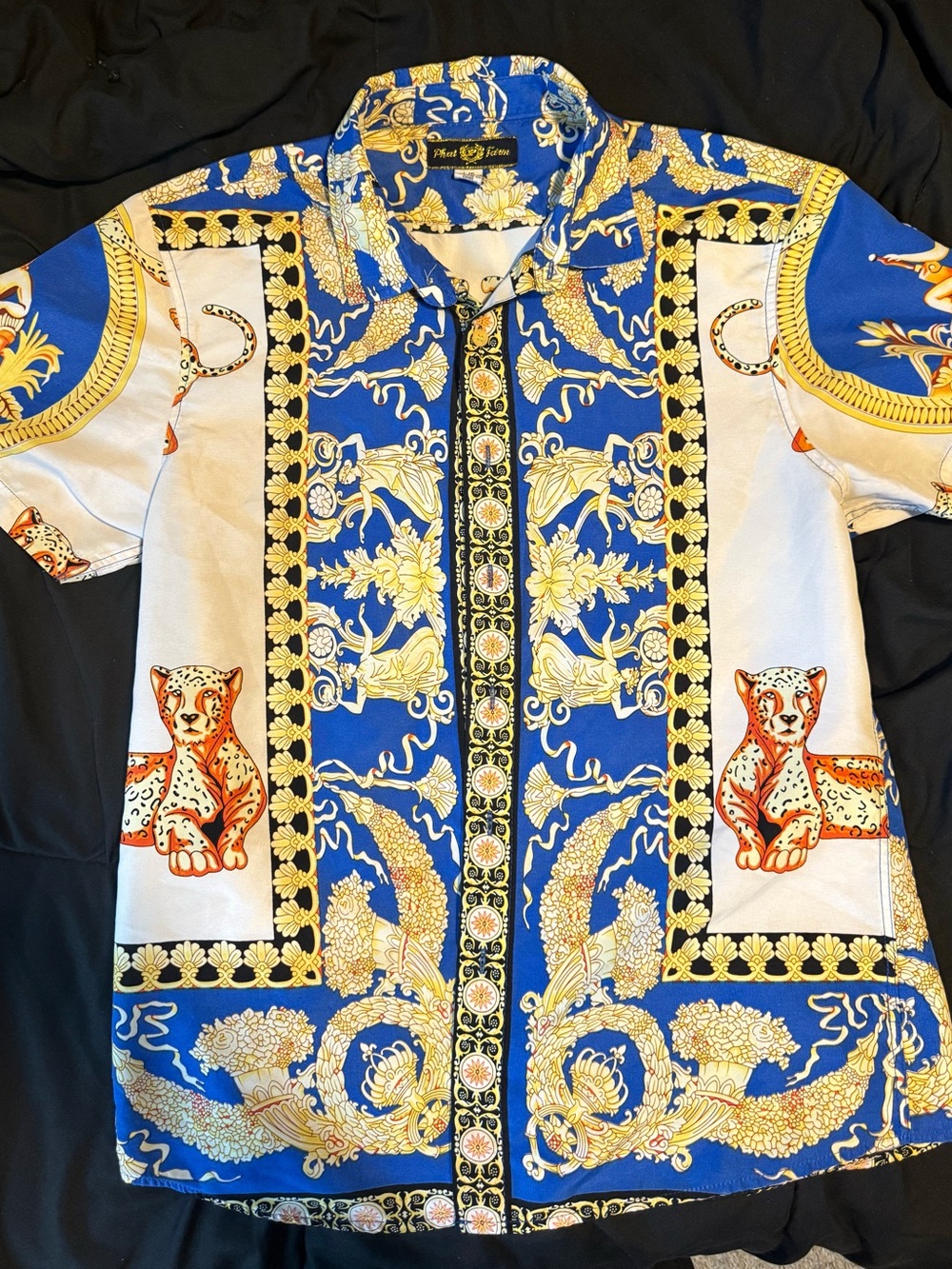 Source Unknown Blue White Gold Baroque Button-Down Kids Shirt